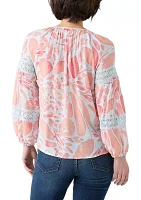 Petite Printed Peasant Top