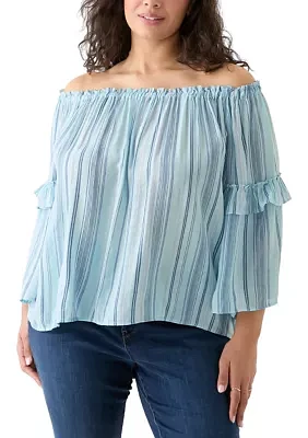 Plus Bell Sleeve Printed Off the Shoulder Top