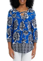 Women's Cross Neck Floral Knit Top