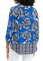 Women's Cross Neck Floral Knit Top