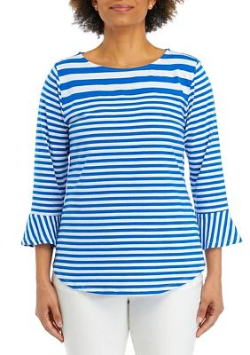 Women's Boat Neck Stripe Flounce Top