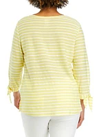 Women's V-Neck Ribbon Striped Top