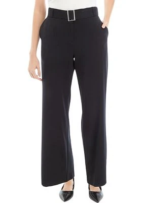 Women's Belted Flat Front Stretch Pants