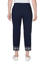 Women's Embroidered Hem Fly Front Ankle Pants