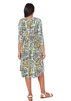 Women's V-Neck Floral Trellis Print Knit Shirt Dress