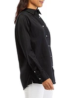 Women's Wrinkle Resistant Solid Woven Button Front Shirt