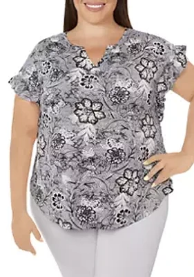 Ruby Rd Plus Knit Floral Puff Print Top