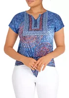 Ruby Rd Petite Knit Medallion Print Burnout Top