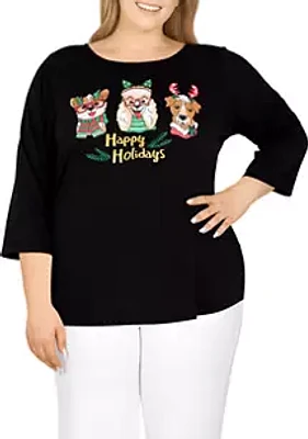 Ruby Rd Plus Holiday Dogs Graphic T-Shirt