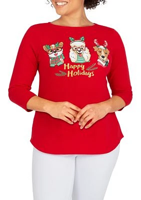 Petite Holiday Puppies Top