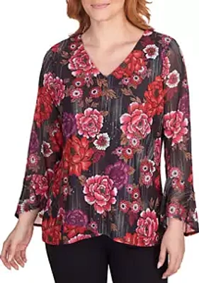 Ruby Rd Women's Glittering Rose Kimono Blouse