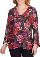 Ruby Rd Women's Glittering Rose Kimono Blouse