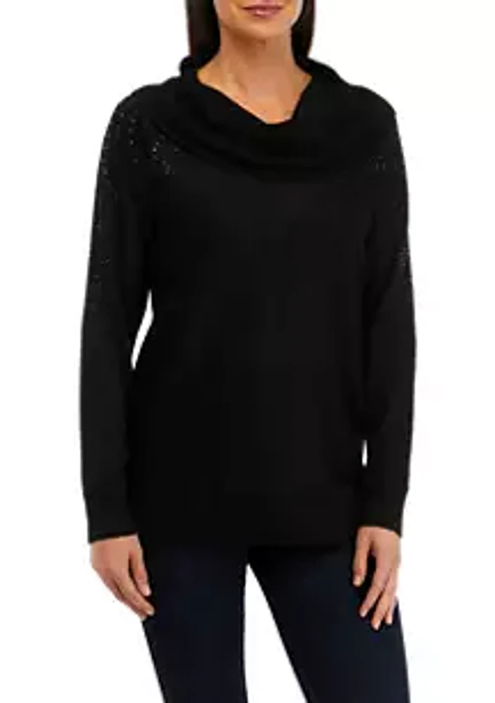 Ruby Rd Women's Glitter Embellished Cowl Neck Sweater