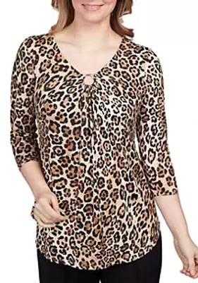 Ruby Rd Women's Cheetah O-Ring Dew Drop Accent Top