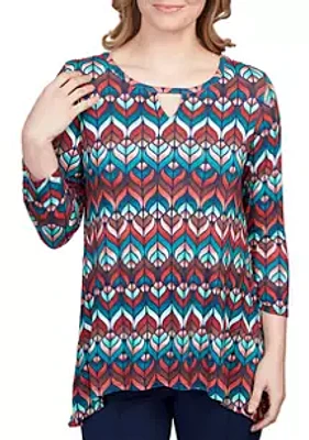 Ruby Rd Plus Diamond Geometric Stripe Keyhole Top