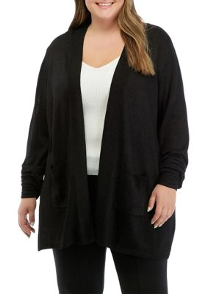 Plus Open Front Metallic Cardigan