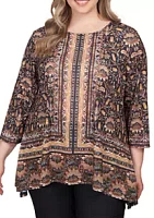 Ruby Rd Plus Blocked Bandana Paisley Shark Bite Tunic Top