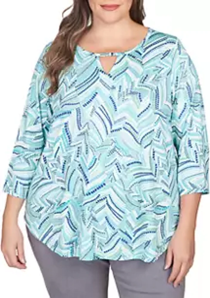 Ruby Rd Plus Abstract Puff Print Leaf Keyhole Top