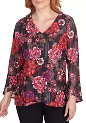 Ruby Rd Petite Glittering Rose Kimono Blouse