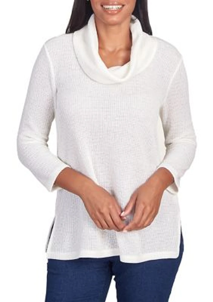 Petite Sequin Knit Cowl Neck Top