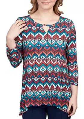 Ruby Rd Petite Diamond Geometric Stripe Keyhole Top