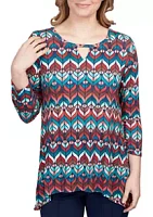 Ruby Rd Petite Diamond Geometric Stripe Keyhole Top