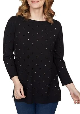 Petite Stud Embellished Tunic Sweater