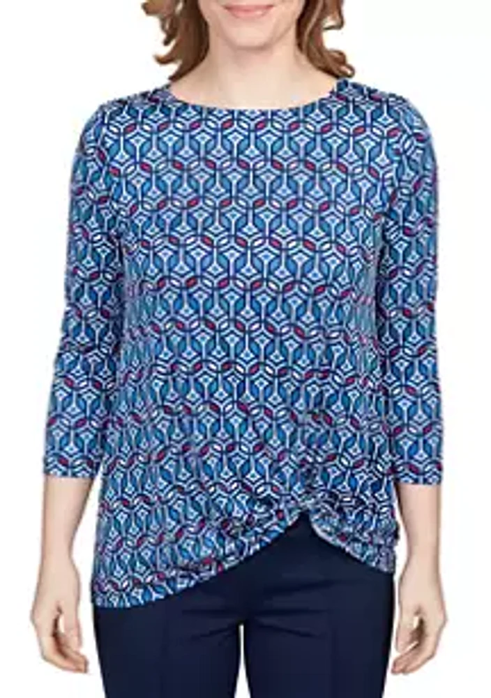 Ruby Rd Petite Geometric Puff Print Twisted Top