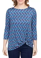 Ruby Rd Petite Geometric Puff Print Twisted Top