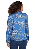 Women's Button Front Floral Printed Suede Jacket