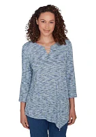 Women's Keyhole Neck Space Dye Knit Top