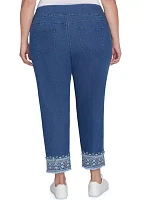 Plus Embroidered Pull On Extra Stretch Denim Jeans