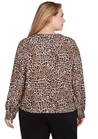 Plus Split Neck Embellished Animal Placement Print Tie Front Top