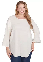 Plus Ballet Neck Luxe Smocked Top With Ruffle Sleeves