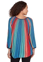 Women's Ballet Neck Gored Stripe Sweater with Three Quarter Balloon Sleeves