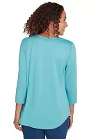 Petite V-Neck Solid Knit Top with Bead Detail