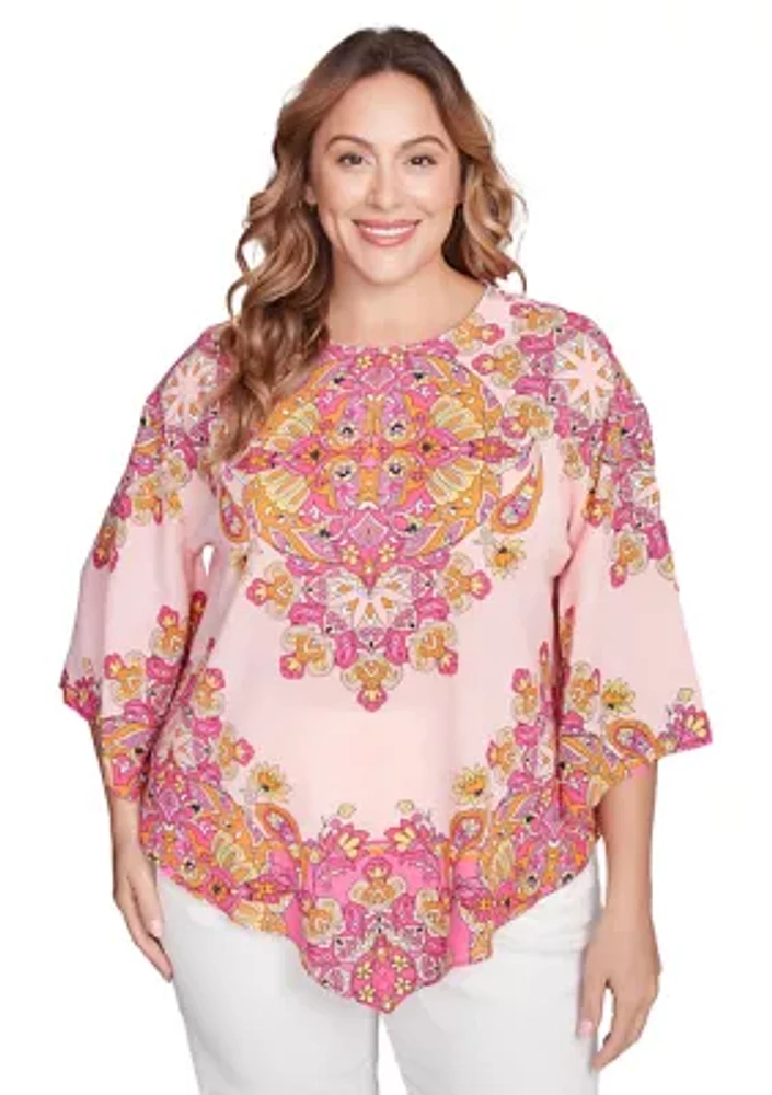 Plus Ornate Bohemian Floral Medallion Tunic Top