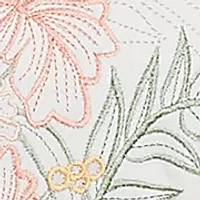 Plus Floral Embroidery Solid Gauze Henley Top