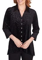 Women's Leopard Embossed Velour Button-Front Top