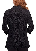 Women's Leopard Embossed Velour Button-Front Top