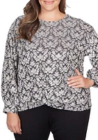 Plus Tapestry Print Textured Velour Top