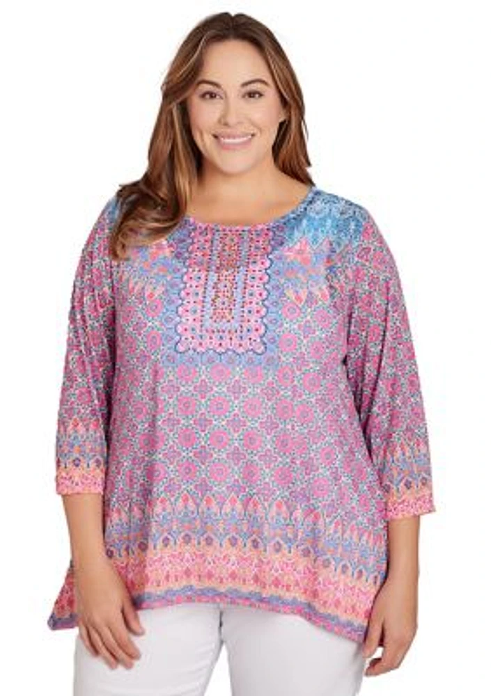 Plus Embroidered Geometric Top