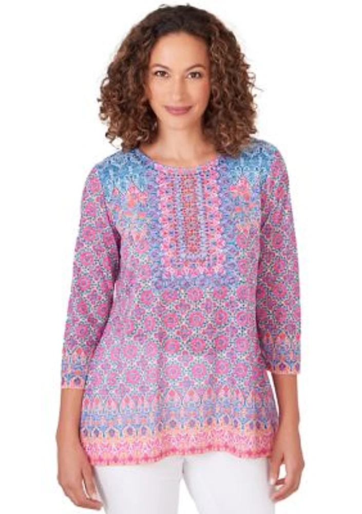 Petite Embroidered Geometric Top