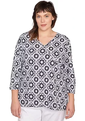 Plus Medallion Tile Floral Faux Surplice Top
