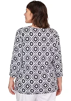 Plus Medallion Tile Floral Faux Surplice Top