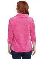 Women's Cowl Neck Chenille Shine Knit Top with Twist Front