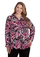 Plus Collar Paisley Printed Pullover Woven Tunic Shirt