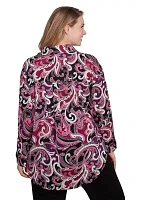 Plus Collar Paisley Printed Pullover Woven Tunic Shirt