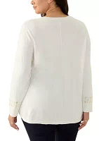 Women's V-Neck Grommet Embellished Fine Gauge Pull Over Sweater