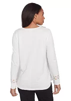 Petite V-Neck Grommet Embellished Fine Gauge Pull Over Sweater